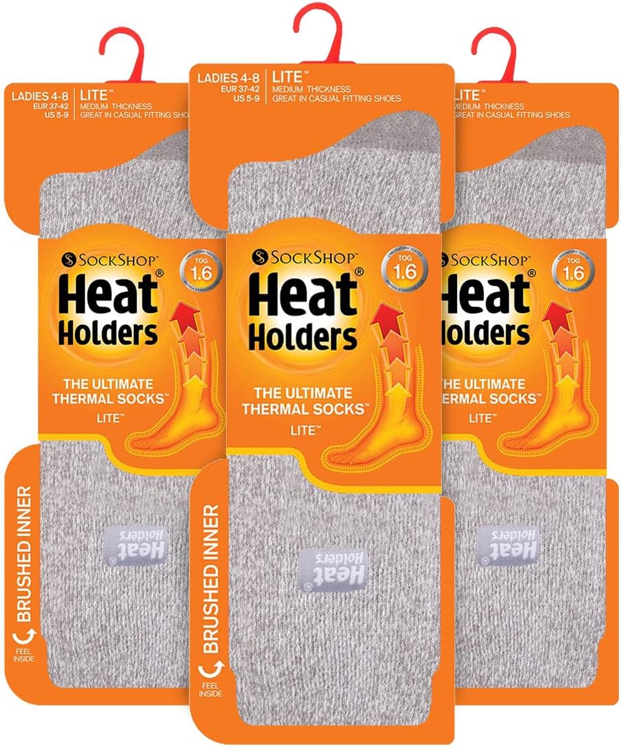 HEAT HOLDERS Lite - 3 Pairs Winter Thermal Socks for Women | Thin & Warm Socks (5-9, Silver)