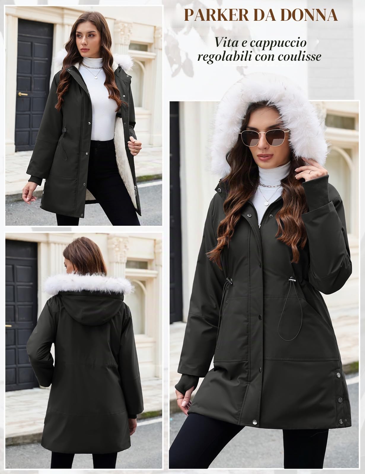UMIPUBO Cappotti Donna Invernale Giacca Caldo Giubbotto Cappotto Parka con Cappuccio Antivento in pile Imbottita Lungo Giubbino Outdoor