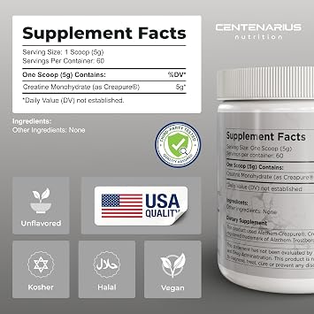 Creapure Creatine Monohydrate Powder Unflavored 300g | Micronized Creatine Supplement for Men & Women, Supports Strength, Endurance & Muscle Performance | Centenarius Nutrition