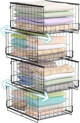 Organizadores de armario apilables de 4 niveles y estantes de almacenamiento, sistema organizador de estantes plegables para armario, organizador de