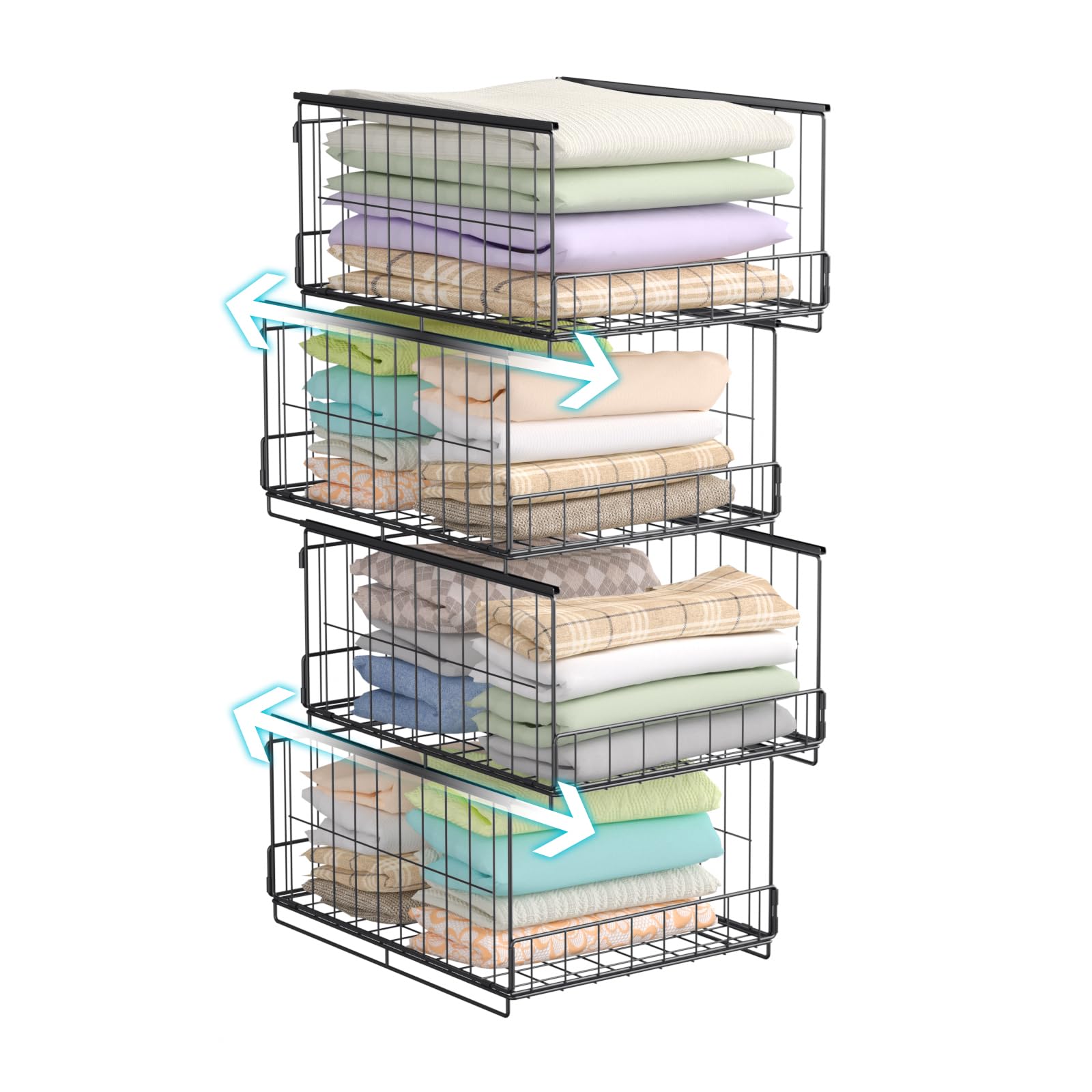 Vathingood 4-Tier Stackable Closet Organizers and Storage Shelves,Foldable Closet Shelf Organizer System, Space-Saving Clothes Storage Drawer