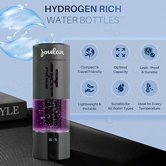 Hydrogenated Water Bottle Generator Glass & Stainless Steel 4500 PPB | SPE & PEM Water Ionizer | Portable Rechargeable Hydrogen Water Bottle for Healthy Hydration