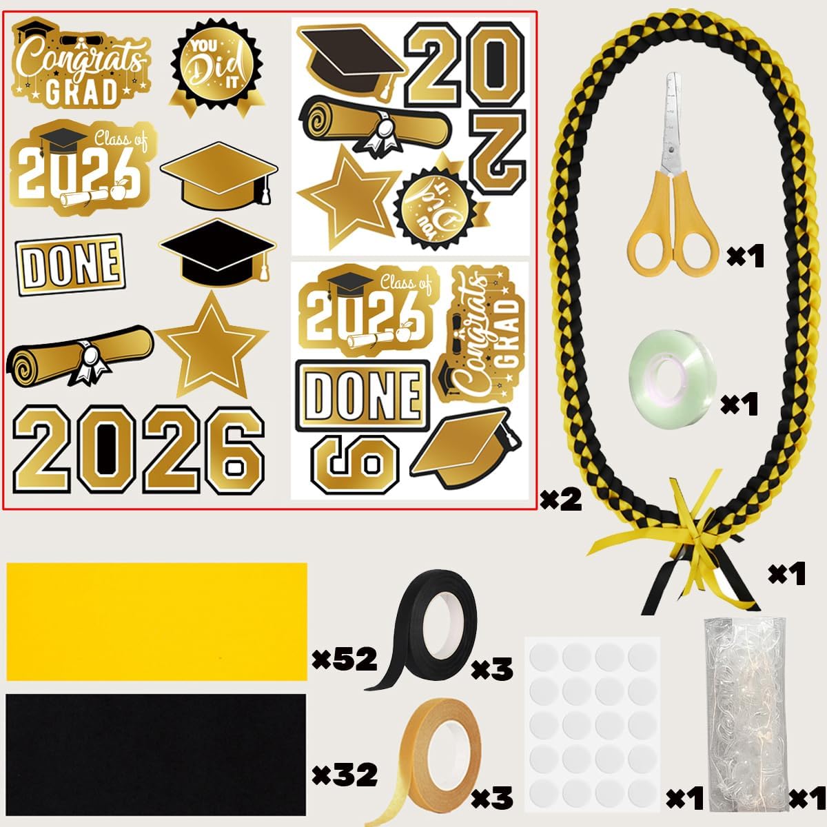 Roctocesy Money Lei Kit for Graduation Class of 2026 - DIY Necklace with Fake Cash & Ribbons - Graduation Party Supplies Gift Set of 6 for High School, College, Masters
