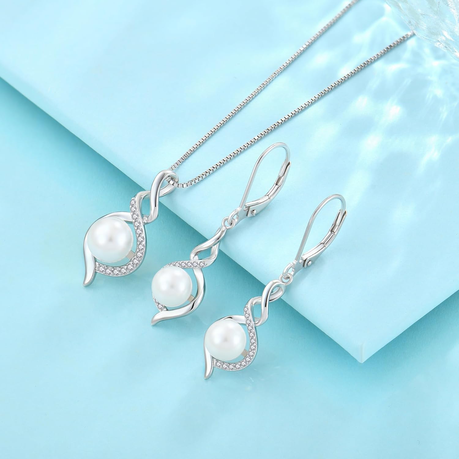 Pearl Necklace 925 Sterling Silver Infinity Pendant Necklace Pearl Jewelry for Women - Image 5