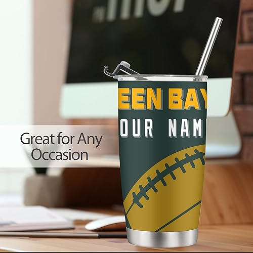 Miniatura 6 de Nmdswov Green Bay - Vaso térmico de acero inoxidable, taza de café personalizada con cualquier nombre y número, regalo para hombres y mujeres, vaso