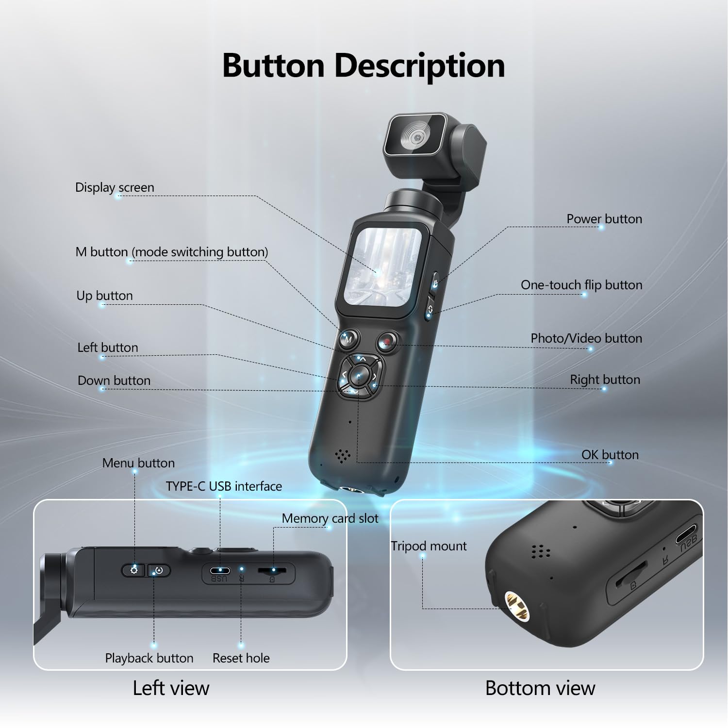 Cámara de vlogging 4K para YouTube, cámara digital de bolsillo de 75 MP con enfoque automático PDAF, lente giratoria de 330°, seguimiento facial IA, pantalla táctil de 1.75 pulgadas, trípode, tarjeta