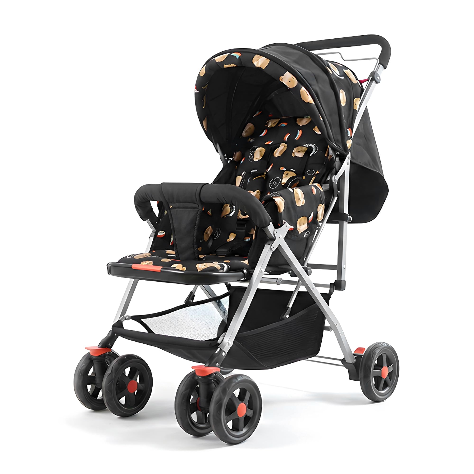 Kuber Industries Kids Stroller Pram with Reversible Handle | Adjustable Canopy & Bottom Storage Basket | Pushchair for 1.5 to 3 Year Baby | Black-picture-28