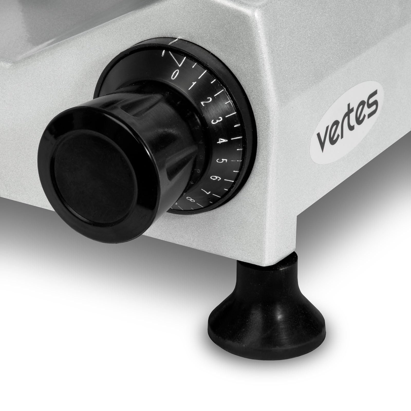 VERTES Affettatrice Elettrica Professionali con 300mm Coltello Diametro e 250 Watt, 0-15 mm di Spessore di Taglio, Interruttore di Sicurezza, Piedini in Gomma Antiscivolo, Pietra per Affilare