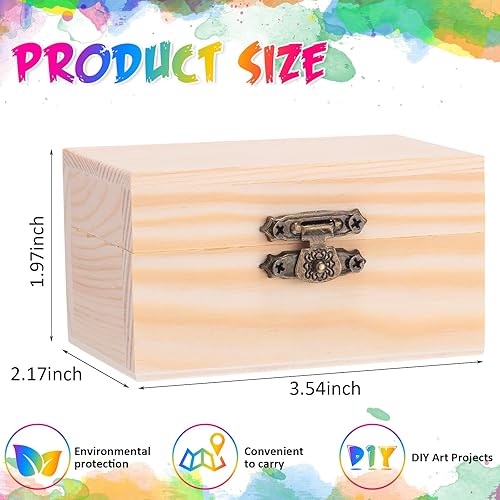 Miniatura 2 de Thyle 48 Pcs Unfinished Small Wooden Box 3.54 x 1.97 x 2.17 Inch Treasure Stash Boxes with Hinged Lid Locking Clasp for DIY Crafts Party Projects