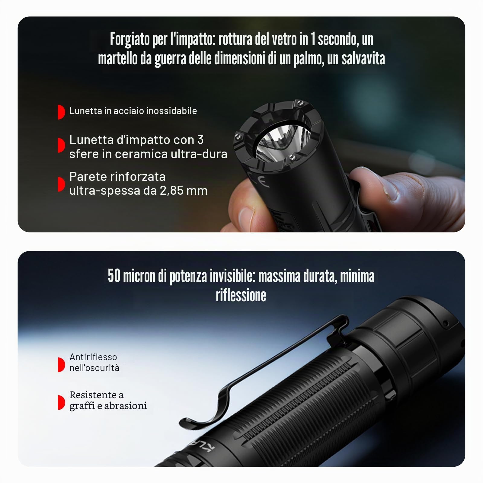 klarus XT2CR PRO - Torcia tattica 2300 lumen, 360 m, LED bianco puro, ricaricabile USB-C, impermeabile IPX8, durata 72,5 ore, doppio interruttore all'estremità della lampada
