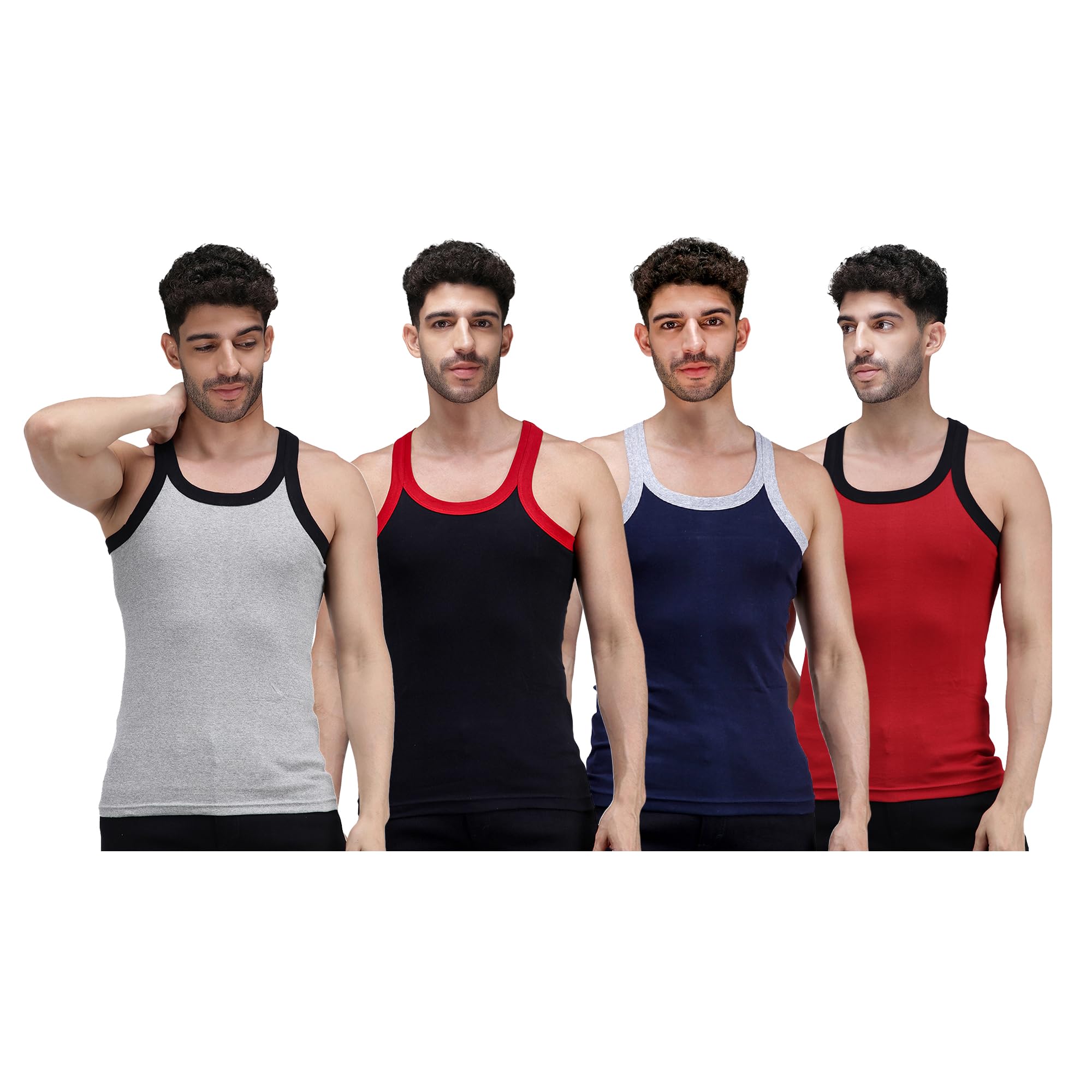 Men's Plain Cotton Gym Vest Pack of 4 (Assorted Colours May Vary)-image-48
