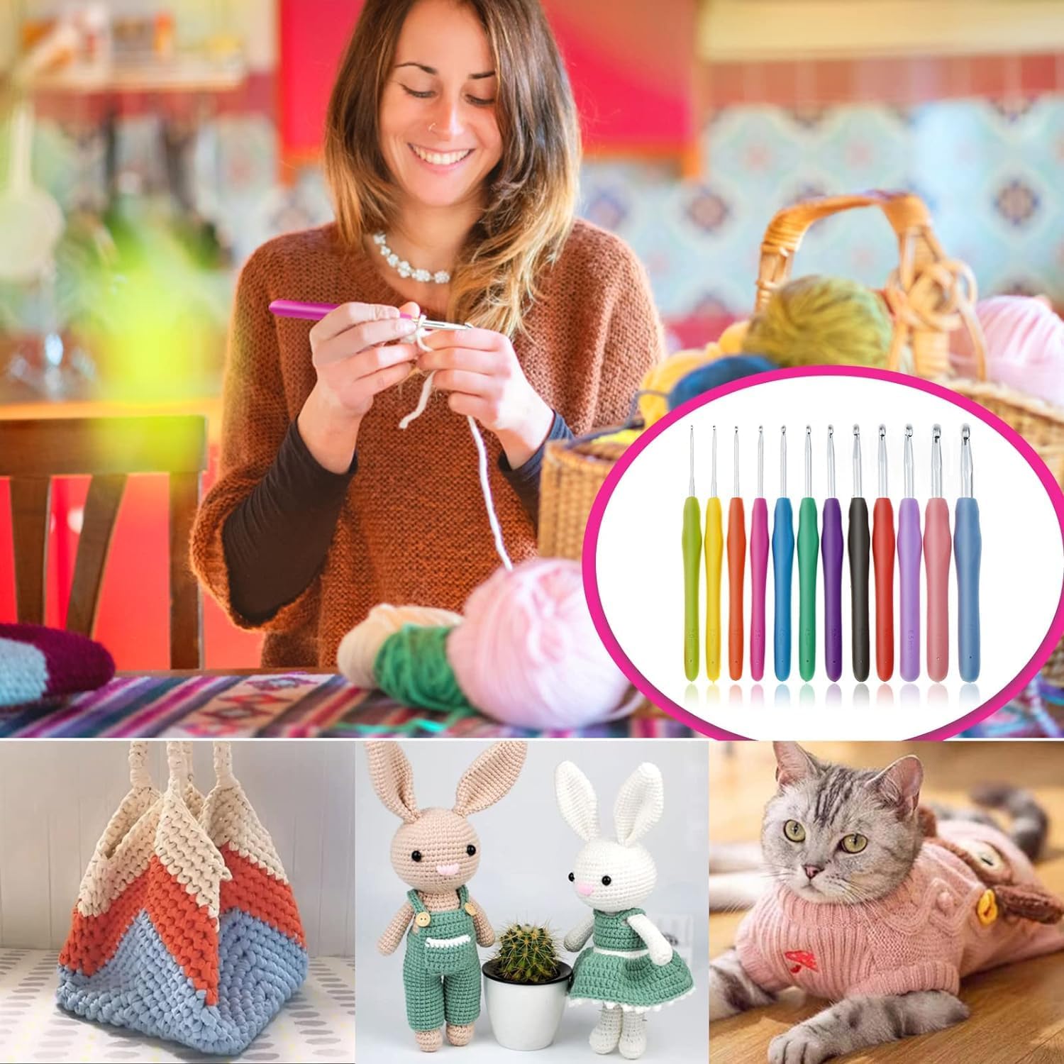 Tusmad Crochet Hooks Crochet Hooks Set, Realplus 41 Pcs Full Size Crochet Set, Ergonomic Soft Grip Rubber Handles, Crochet Kits For Beginners Adults, Sister Gift, Crochet Hooks Arthritic Hands,