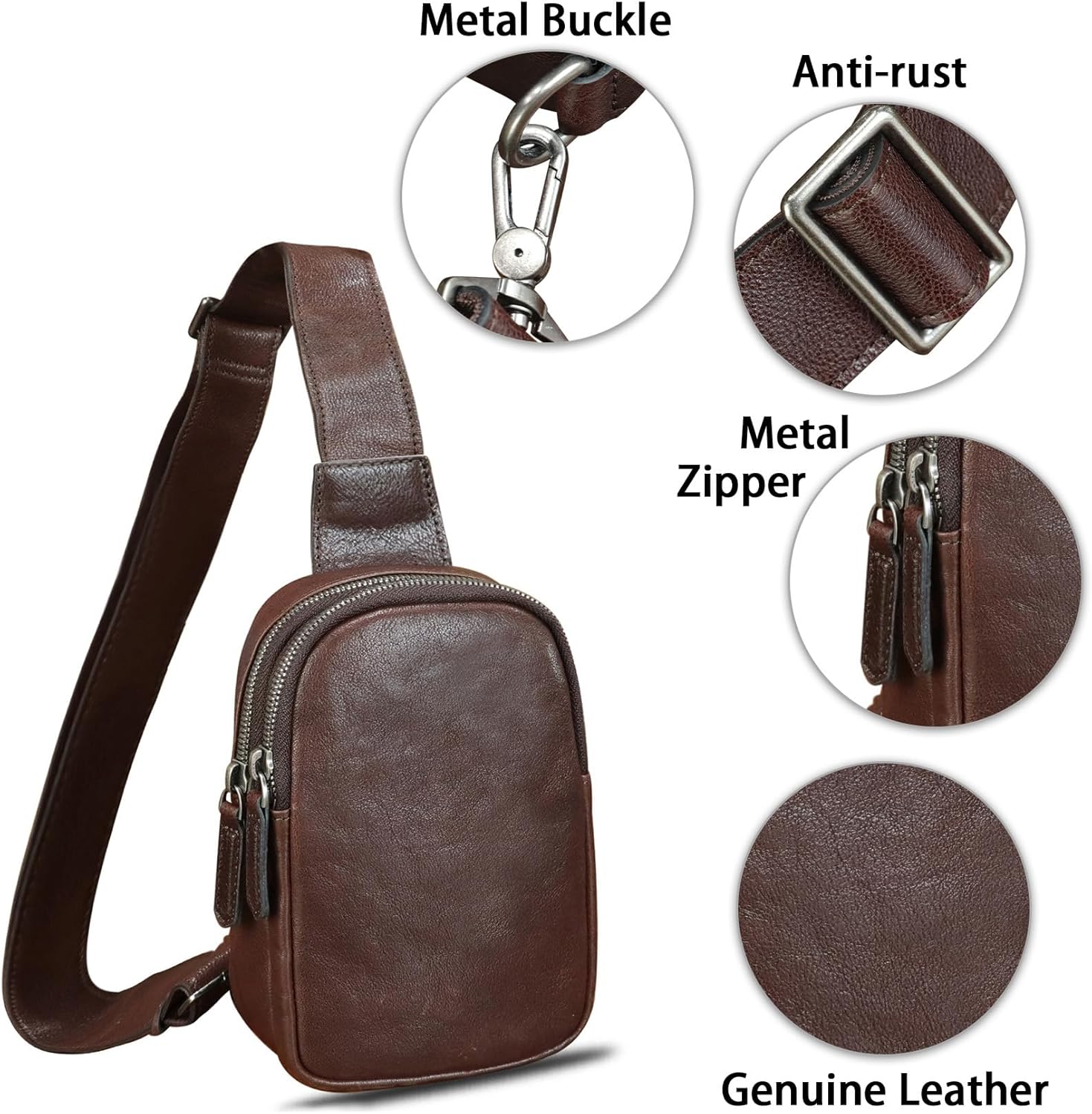 Genuine Leather Sling Bag for Women Small Crossbody Purse Handmade Daypack Retro Shoulder Backpack Vintage Chest Pack (Coffee) - Image 6