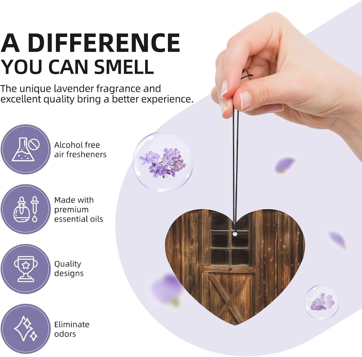 Car Air Freshener 24 PCS Rustic Barn Door Hanging Car Air Fresheners Auto Interior Decor Card Freshener Strong Scented Card Lavender Cars Scents for Office Bedroom Close Drawer Heart Shape