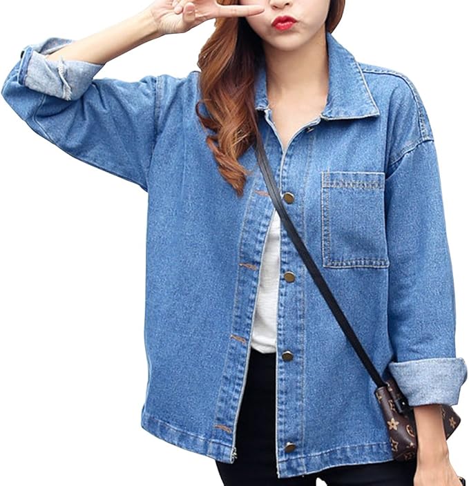 Amazon ノーブランド品 アウター ジャケット デニム デニムジャケット レディース ビッグシルエット ビッグ ゆったり ゆったりシルエット シンプル ベーシック 秋 コート ジャケット 通販