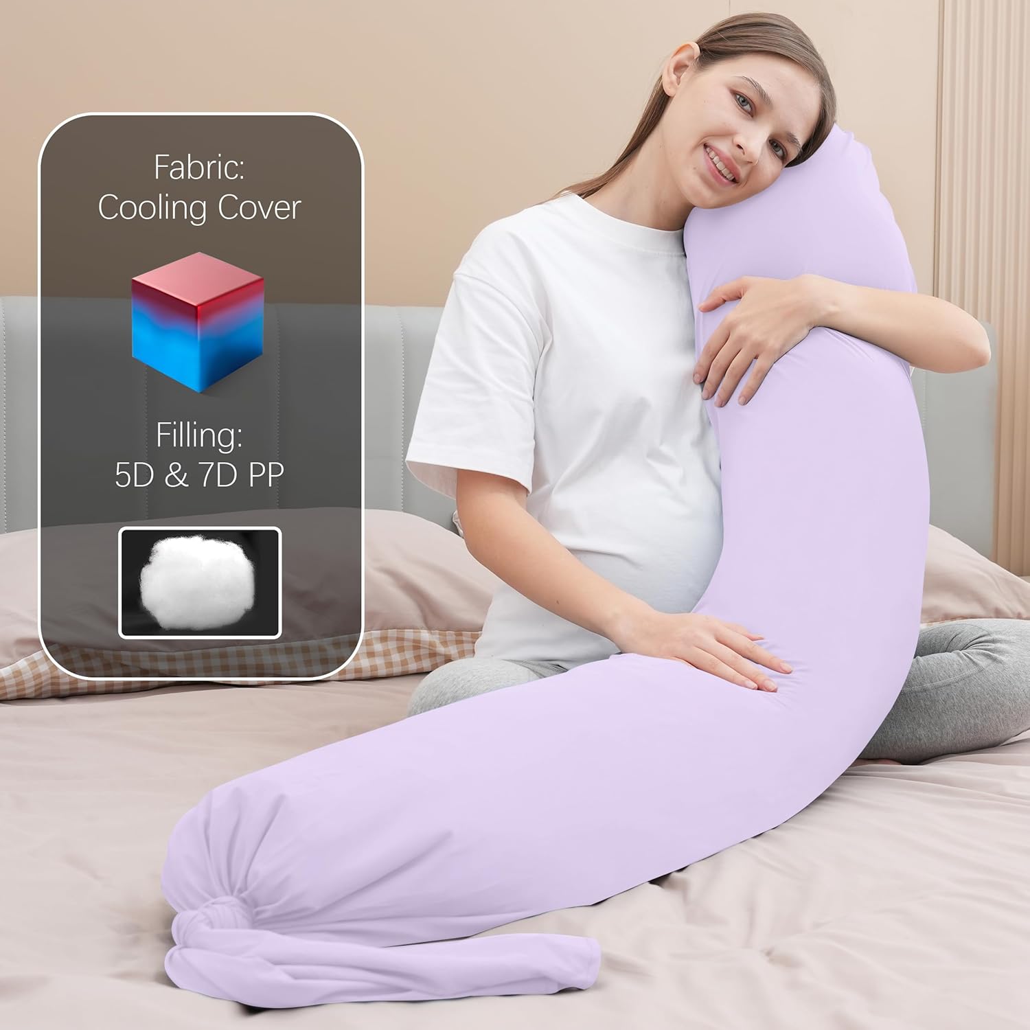 MOON PARK Pregnancy Pillow - Incredibly Smooth and Soft Cooling Cover I Shaped Full Body Maternity Pillow with Removable Cover - Support for Side, Back, Legs, Belly, HIPS - Purple