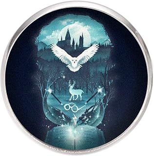 Stainless steel pin brooch, diameter 25mm, pin 0.7mm, handmade illustration Hogwarts