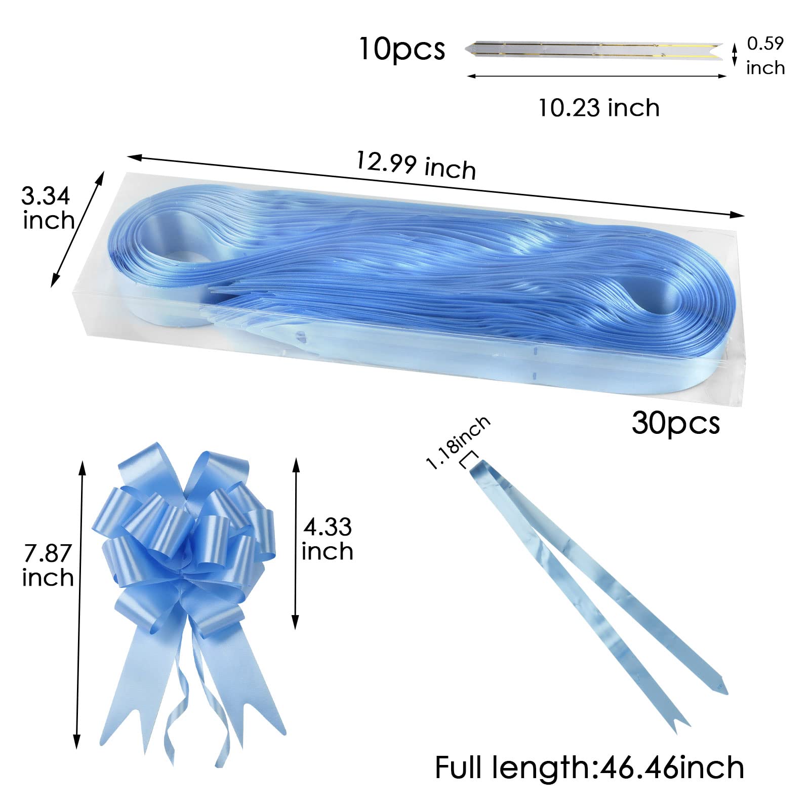 Fiocchi Regalo Giganti 18cm - Set Di 6 Fiocchi Blu Con Nastro, Perfetti Per Matrimoni, Compleanni, Auto E Natale - Foto 3