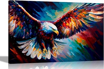 Artley Prints - Pouncing Eagle Abstract Canvas Prints - Colourful Wall Art that's perfect for the Living Room, Home, Office or Hallway 60 x 40cm 24 x 16 inches A2