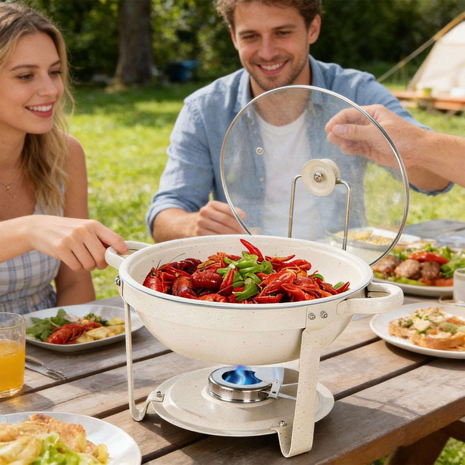 Bandejas Calentadoras Redondas para Buffet Vajilla Transparente | Juego de fuente térmica para buffet Para Recepciones, Banquetes, Celebraciones de Navidad, Año Nuevo, Pascua, Bodas y