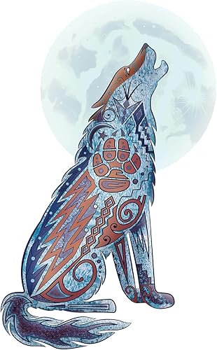 Vinilo decorativo de lobo del suroeste, arte nativo americano, adhesivo de vinilo extraíble, mural de pared para despegar y pegar, decoración de