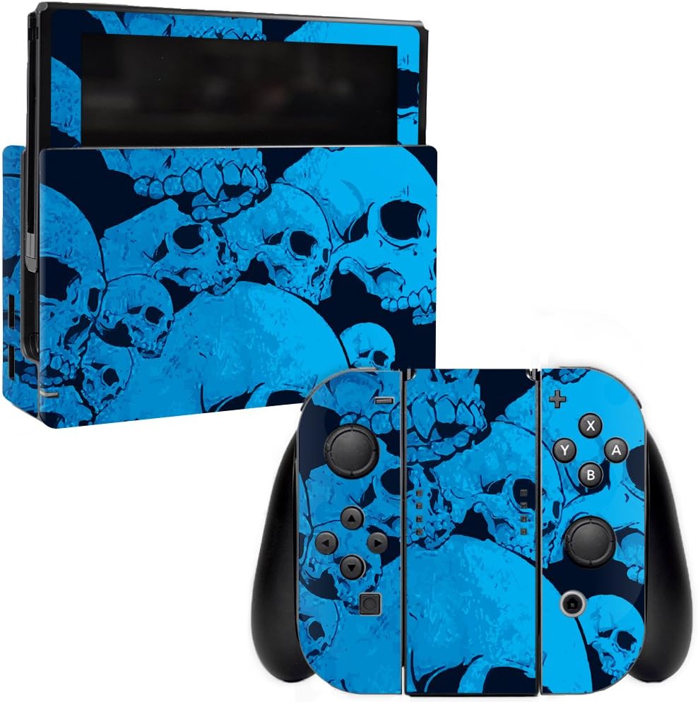MightySkins Skin Compatible with Nintendo Switch - Blue Skulls | Protective, Durable, and Unique Vinyl Decal wrap Cover | Easy to Apply, Remove, and Change Styles | Made in The USA