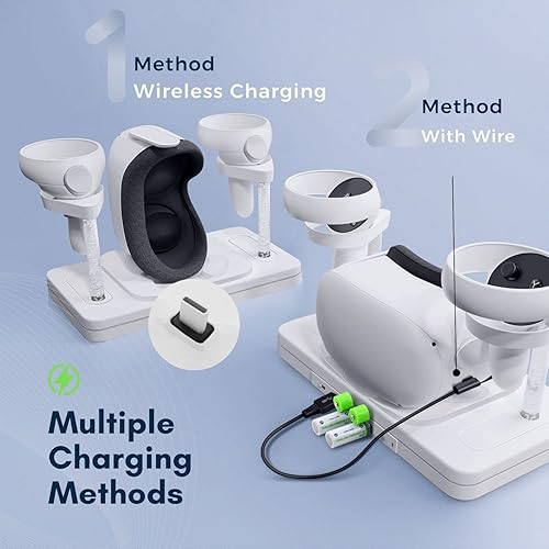 Miniatura 7 de TNP Base de carga para Oculus Quest 2 Estación de carga de auriculares y controlador de realidad virtual con luz RGB y 3 puertos USB 2.0 Cable