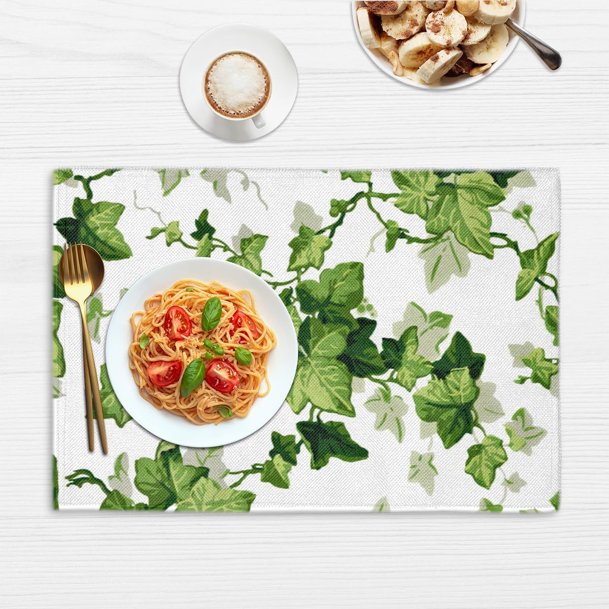 QsirBC Ivy Leaves Placemats Set of 6, Faux Linen Table Mats for Weddings Christmas Halloween Dinners, Reversible Double Layer Heat Resistant Tablemats Place Mats, 18x12 Inches