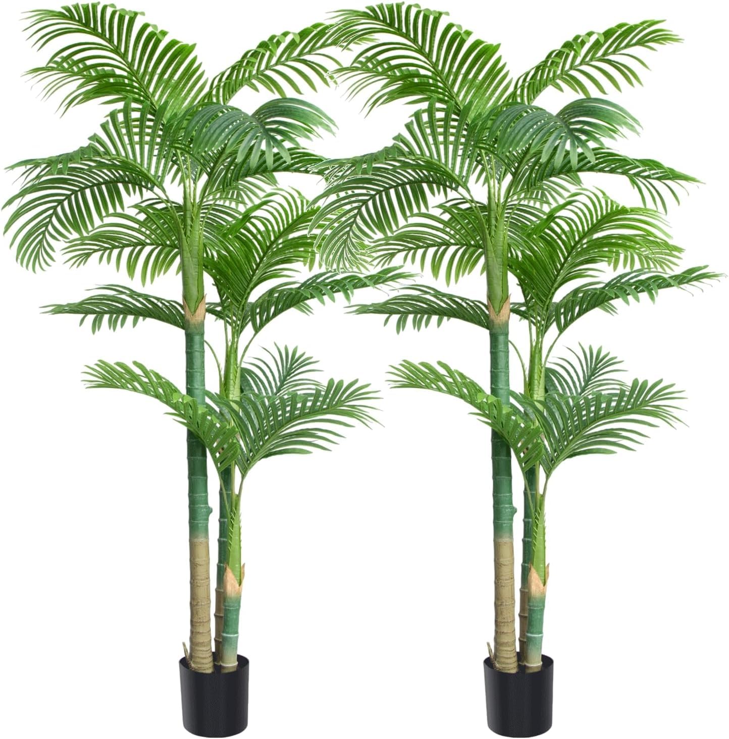 6ft Tall Triple Golden Cane Palm, Artificial Palm Tree Large Tropical Faux Palm Trees UV Resistant, Indoor &amp; Outdoor Fake Plant for Living Room, Outside Patio, Office Home Decor