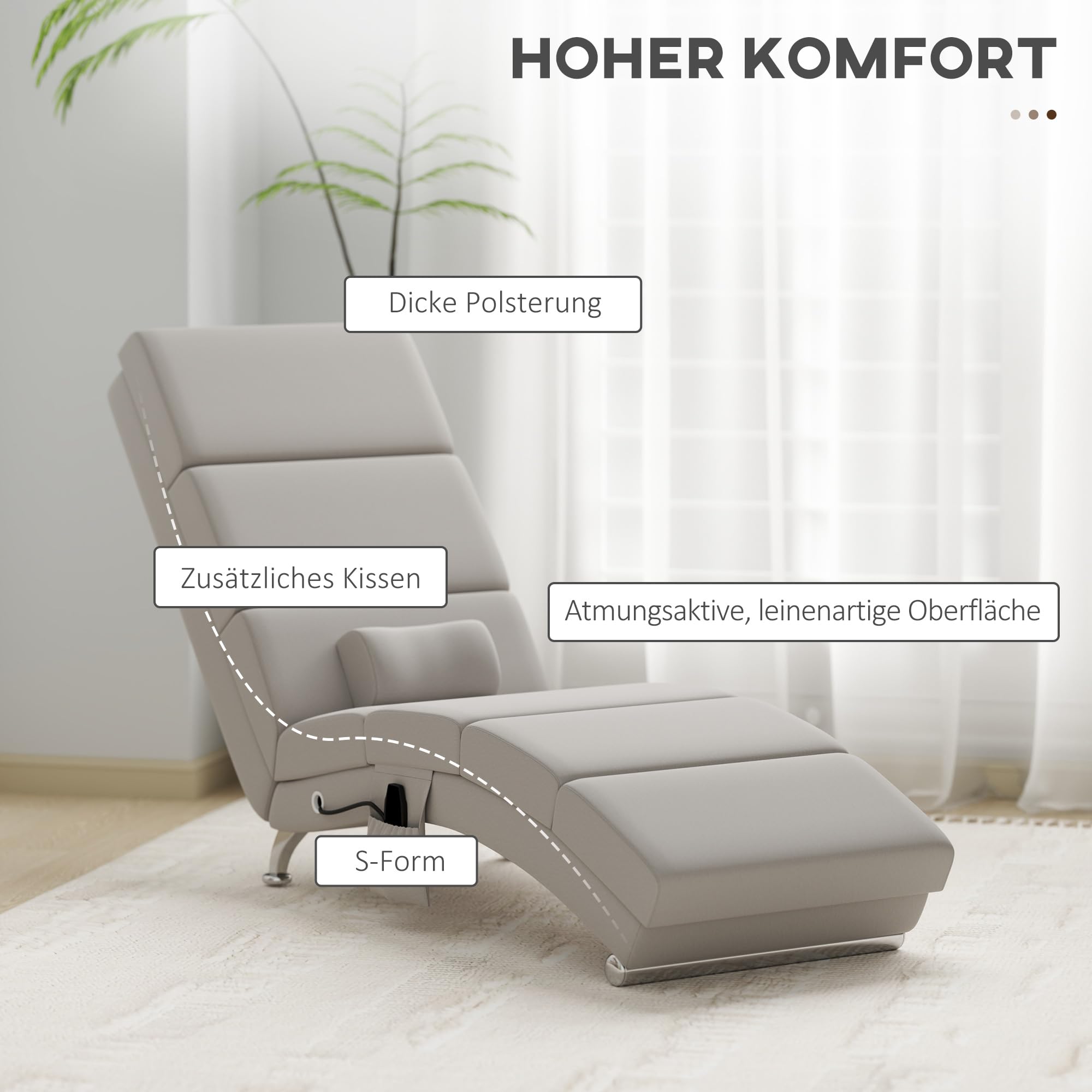 HOMCOM Fotel relaksacyjny elektryczny z leżeniem, kremowobiały