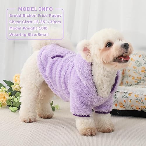 Miniatura 6 de Suéter de forro polar con capucha para perro, suéteres cálidos de terciopelo mullido, ropa de invierno para perros pequeños, niñas y niños, abrigos