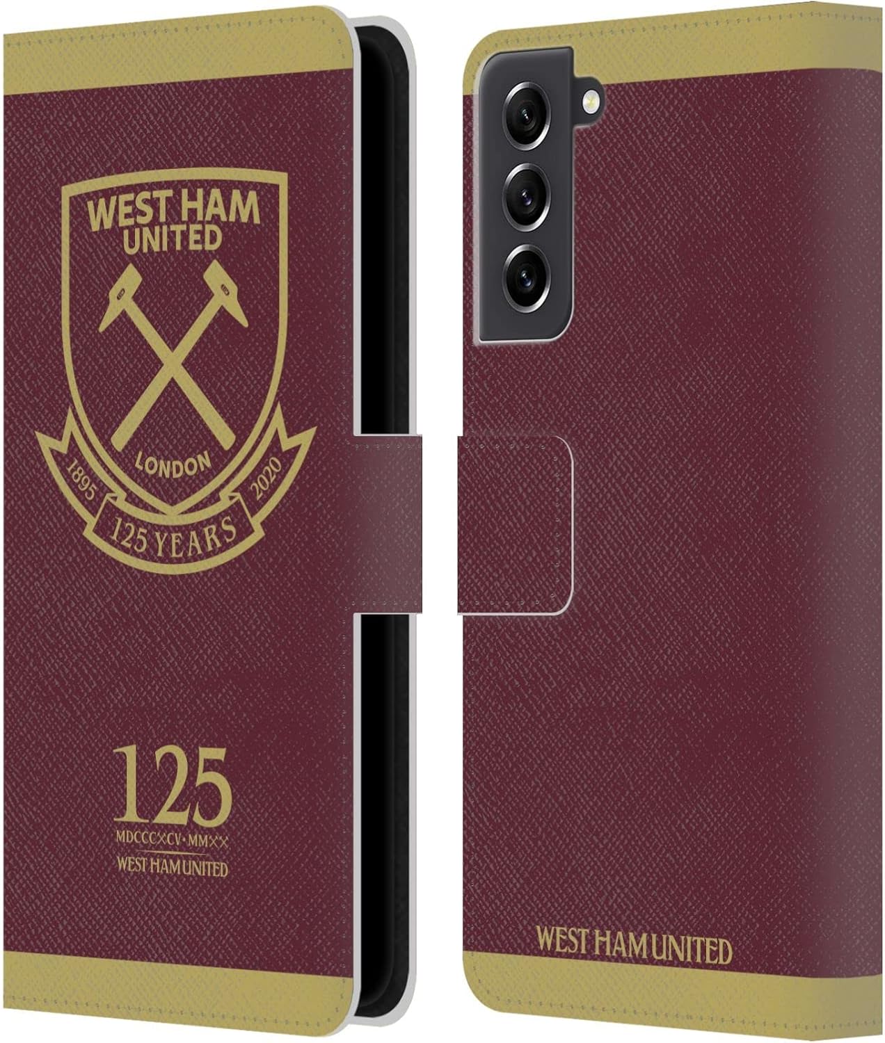 Head Case Designs Officially Licensed West Ham United FC Claret Gold Crest 125 Year Anniversary Leather Wallet Case Compatible with Samsung Galaxy S21 FE 5G