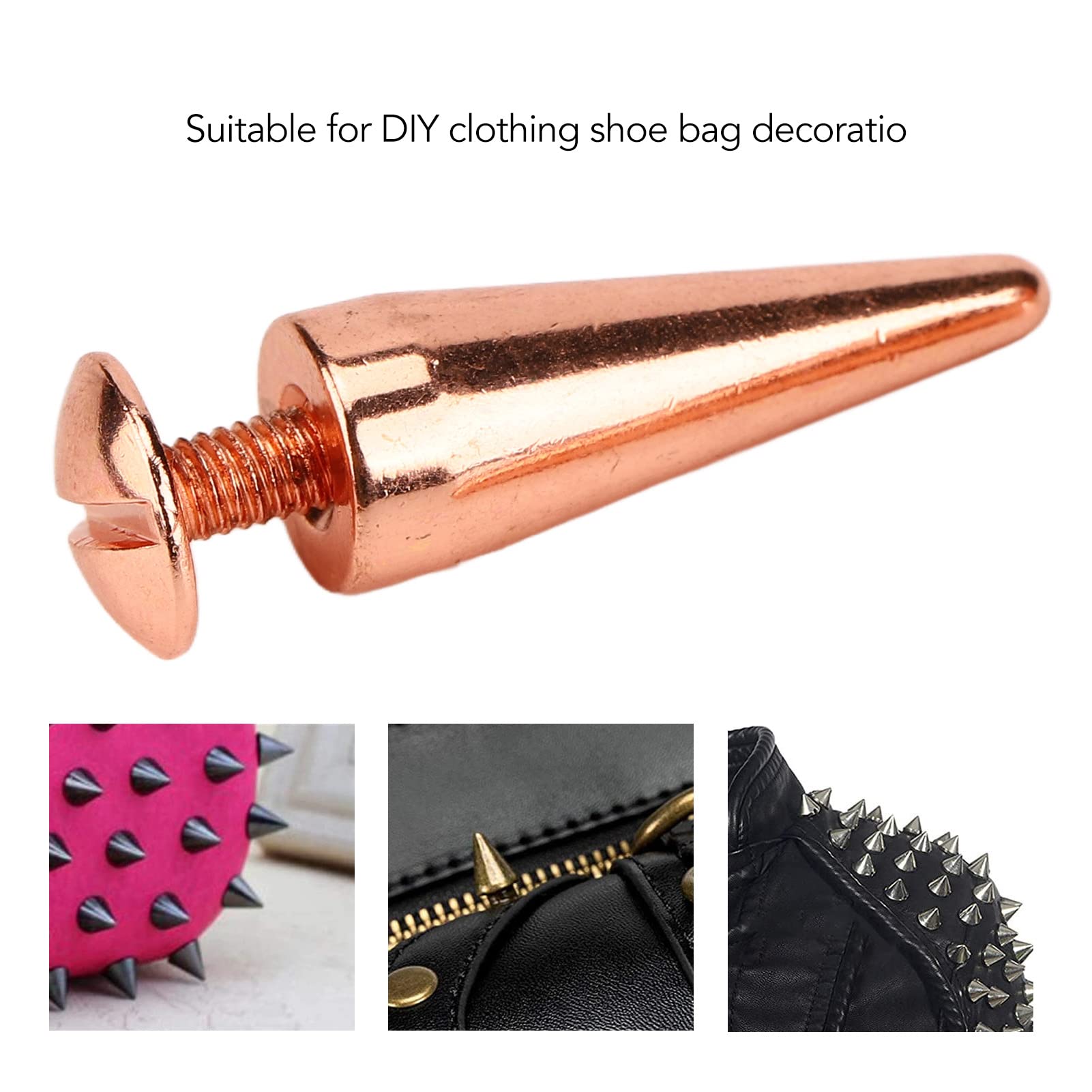 100 Juegos Punk Cone Spikes Screwback Studs Galvanoplastia Oro Rosa Remaches De Metal Tornillo Para Bricolaje Trabajo Artesanal De Cuero, Bolsos Cinturones Zapatos Adorno(10 * 28mm)