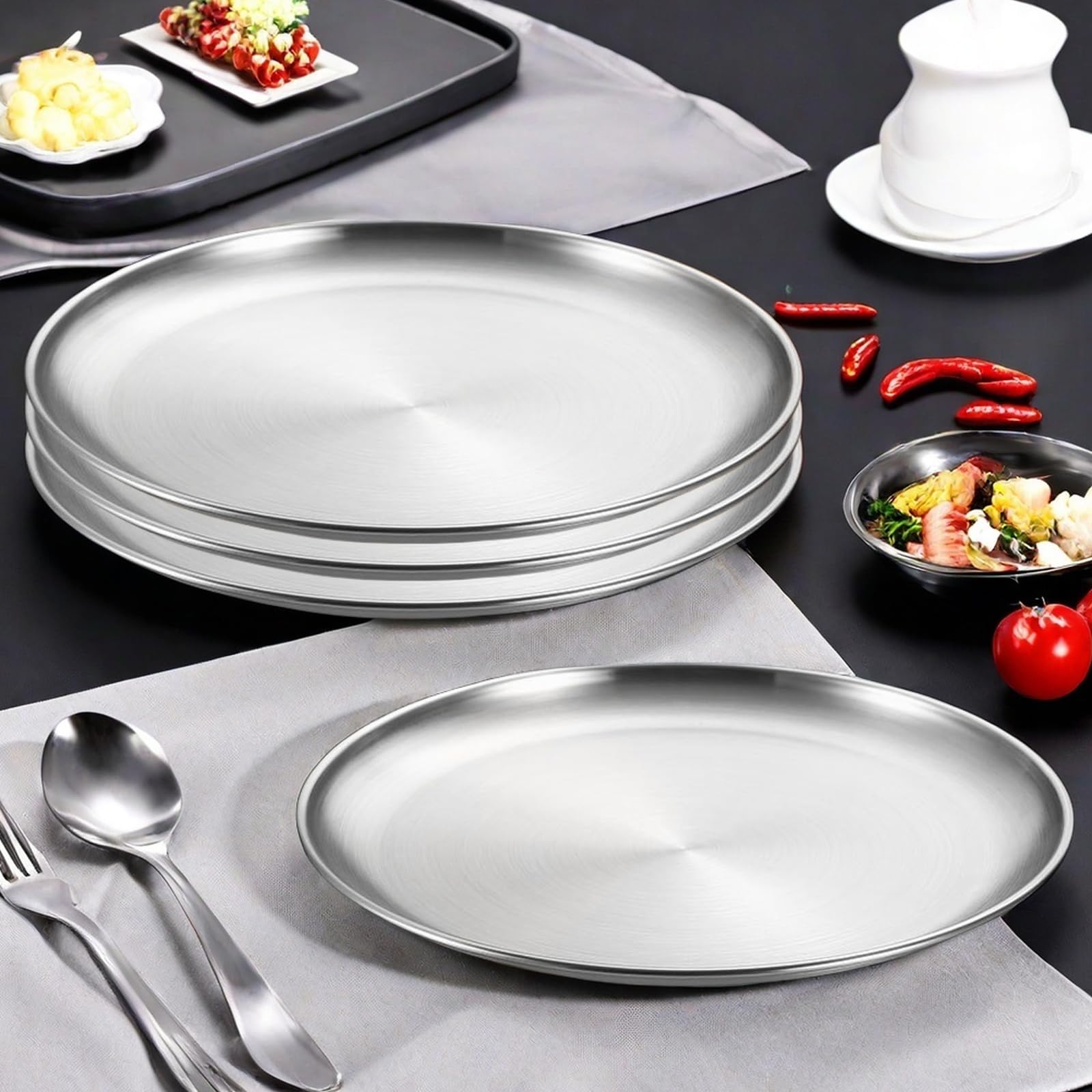 BORDEAG Lot de 4 moules à pizza ronds en acier inoxydable - 30 cm - Pour cuire au four, pizzas et tartes flambées - Passe au lave-vaisselle