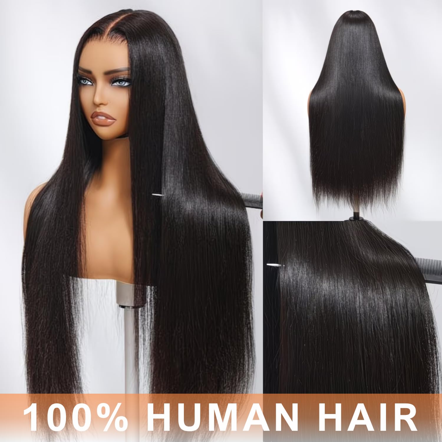 AAKJJ Lace Front Wigs Human Hair 200% Density Straight Wig Pre Plucked Soft Natural Color 13x4 HD Lace Frontal Wig for Black Women with Baby Hair Daily Wear 26 Inch