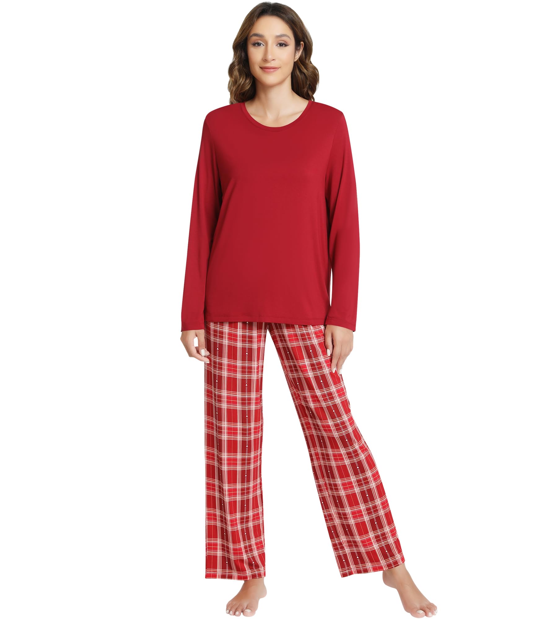 NACHILA Pajamas for Women-Viscose Made from Bamboo Long Sleeve Pajama Sets Comfy Loungewear Pleated Pjs