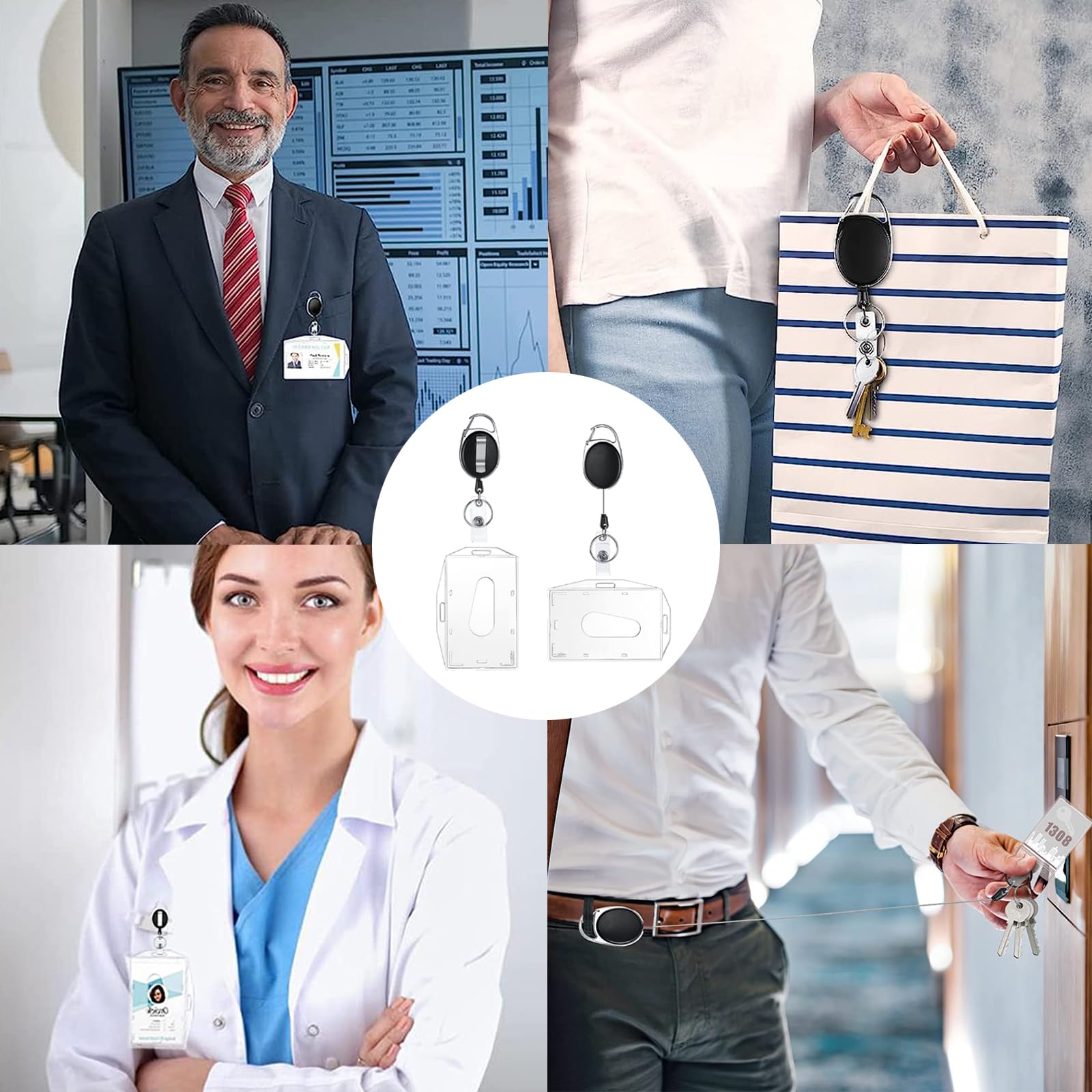 2 Portabadge Retrattili Con Portacarte Trasparente E Moschettone - Per Ufficio, Scuola E Identificazione - Foto 5