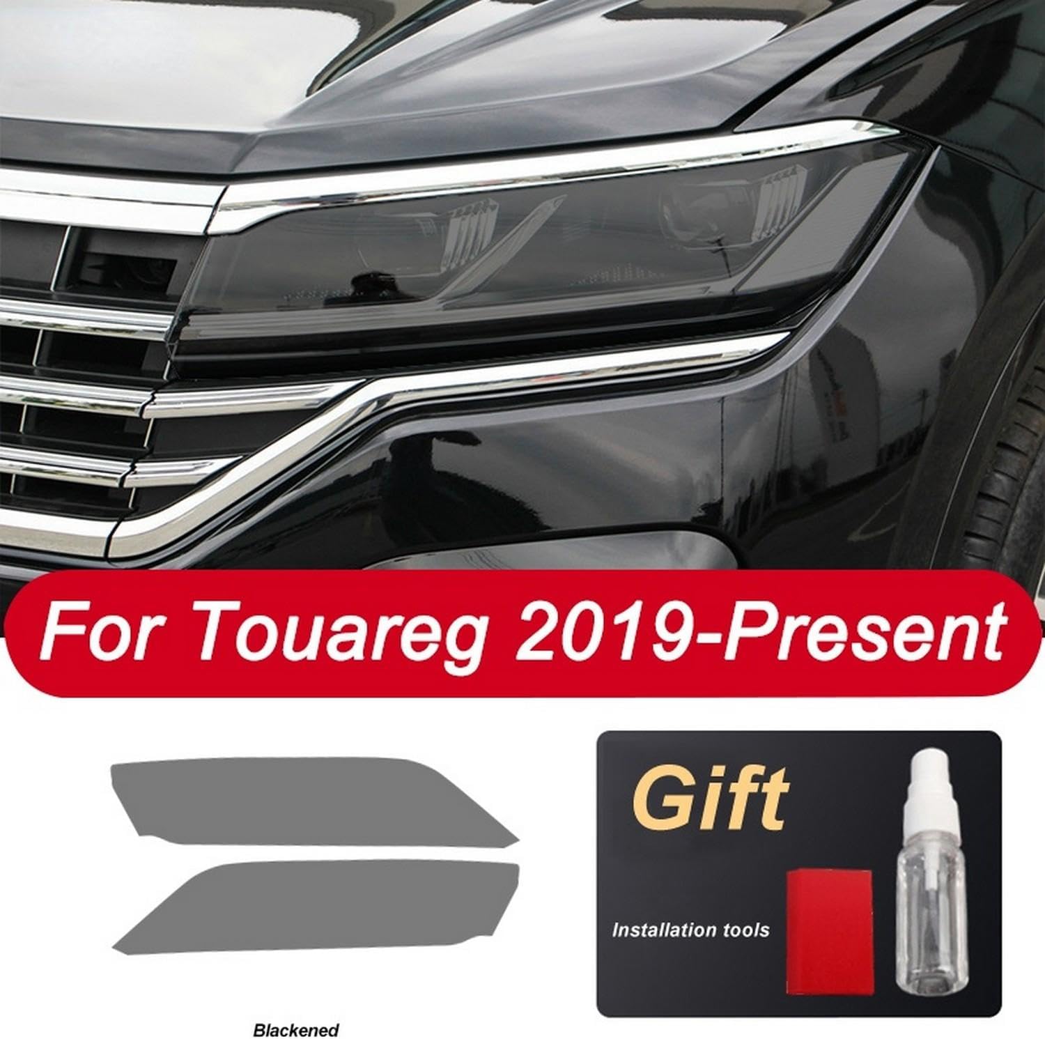 JCAKES 2 Pcs Car Headlight Protective Film Restoration Transparent Black TPU Sticker， for Wolkswagen VW Touareg 7P CR 2011-On Accessories