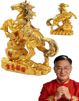 Year of The Horse Lucky Mascot New Year Good Luck Gift 2026 Golden Lucky Horse Ornament, Handmade Horse Statue Chinese New Year Decorations for Meaningful Inspirational Gift Gold