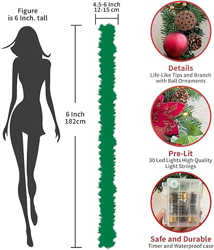 Vista 16 de WANNA-CUL Guirnalda de Navidad preiluminada de 6 pies, color azul plateado, con luces para puerta delantera, guirnalda de mantel de Navidad