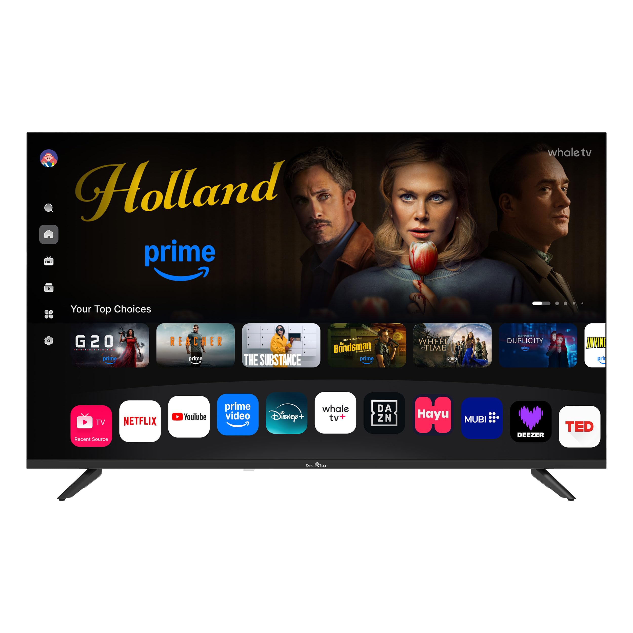 Smart Tech 43QH02V 43" UHD QLED Smart TV YouTube, Netflix, Prime Video, Disney+, Whale TV