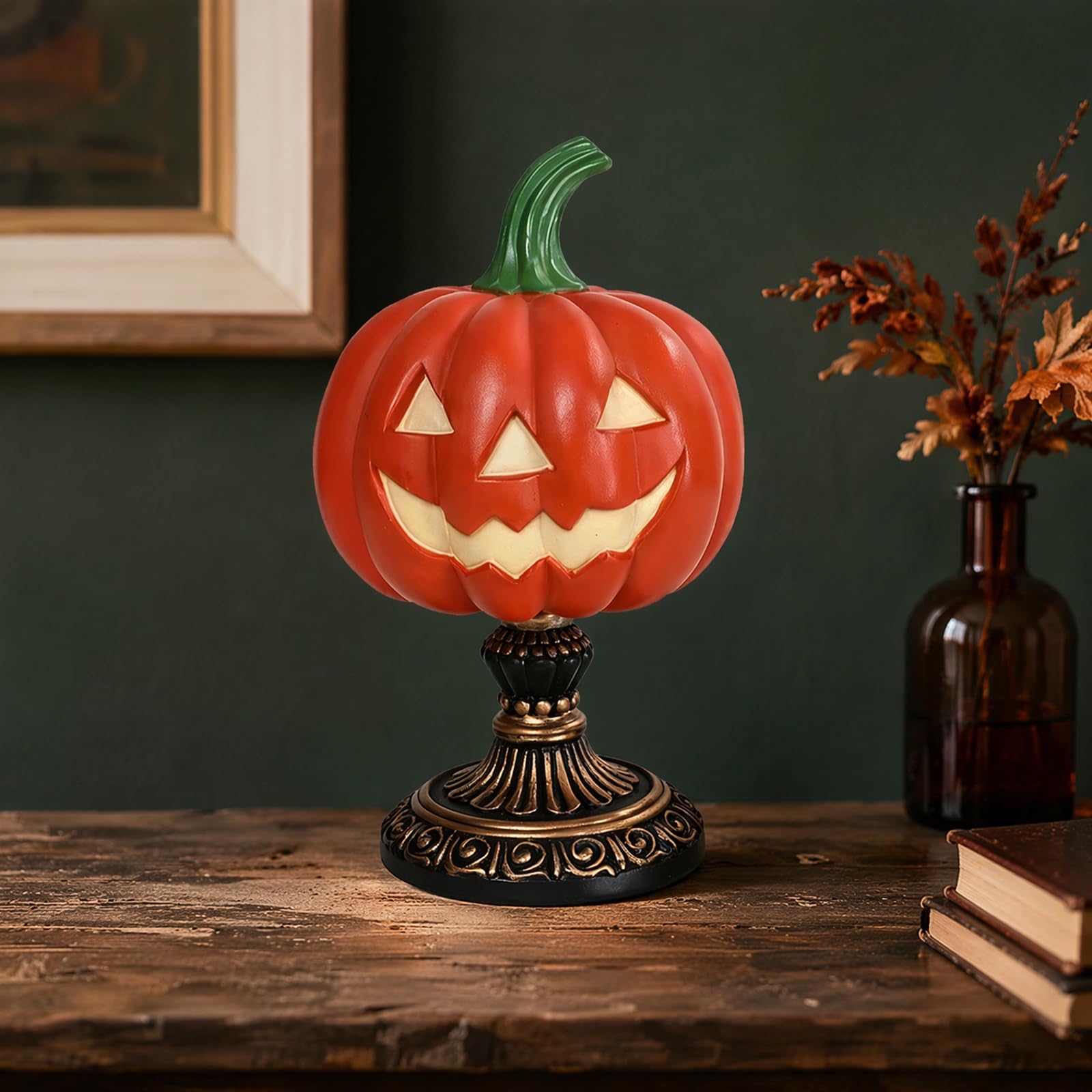 Stained Glass Halloween Pumpkin Table Lamp, Gothic Witch Hat Pumpkin Table Lamp, USB Powered Lightweight Desktop Light for Halloween Home Desktop Decoration