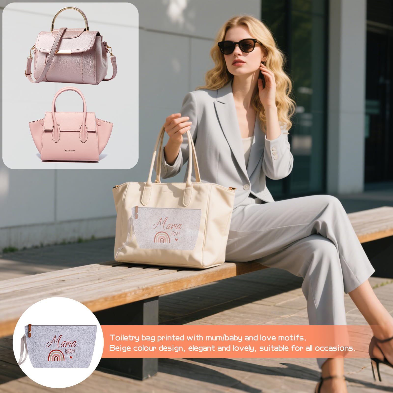 Trousse de Maquillage en Feutre Gris Clair pour Femmes Enceintes Cadeau de Naissance Baby Shower