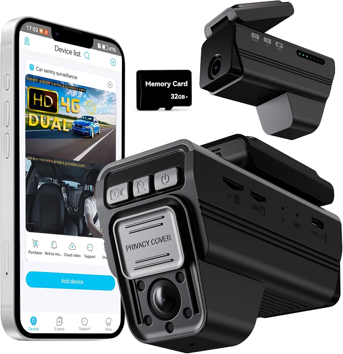 DeerAsk 4G LTE Dash Cam - Dual Channel Front and Rear Inside Car Camera for Video, 1080P 24/7 Parking Mode Dash Cams with Radar, OBD Installation, APP Alerts & Live View, Night Vision, GPS Tracking