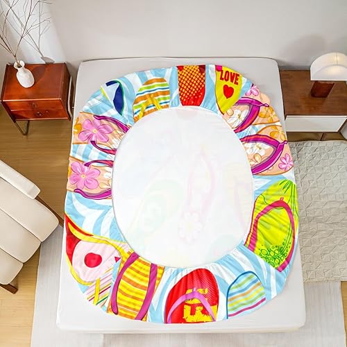 Miniatura 4 de Coloridas chanclas bajeras tamaño matrimonial, juego de ropa de cama de vacaciones de playa oceánica de 3 piezas para decoración de habitación de