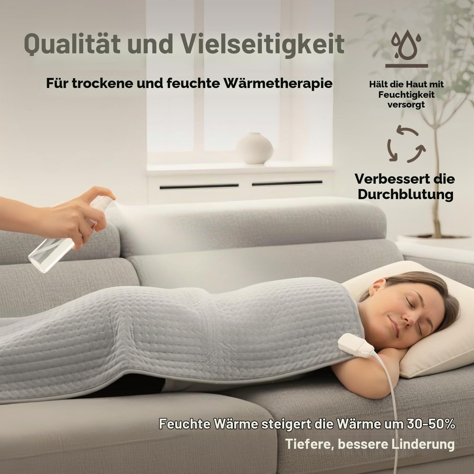 Extra Großes Heizkissen 100x50cm XXL - Elektrische Wärmematte mit 10 Temperaturstufen & Timer, Weicher Flanell für Rücken Schulter Nacken, Abschaltautomatik & Waschbar
