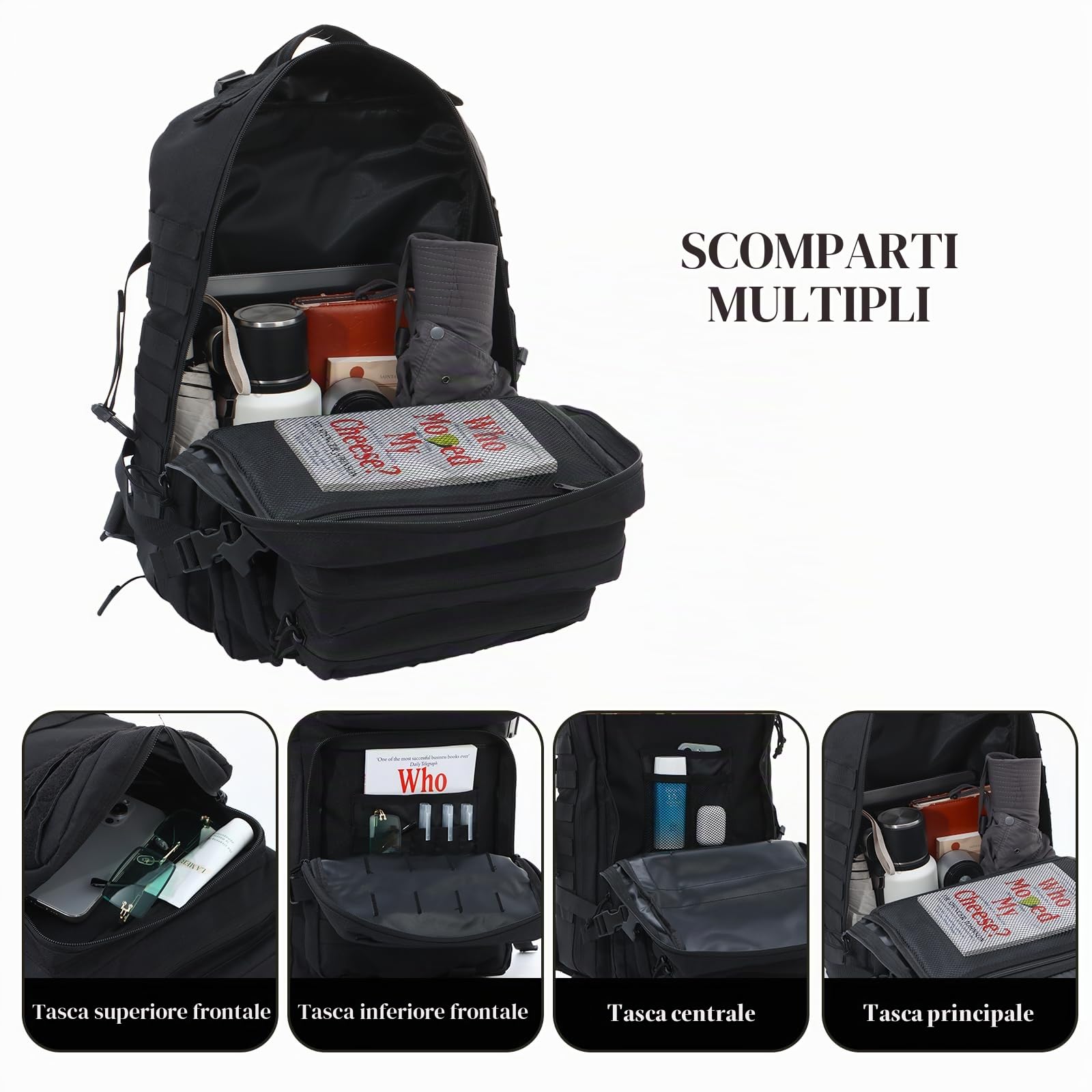 BWBIKE 40L Zaini Tattici Militari Zaino da Escursionismo all'aperto Impermeabile Camo Daypack Durable Molle Army 3 Giorni Assault Pack Spazioso Zaino da Trekking,Nero