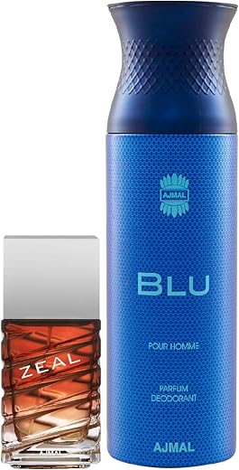 Ajmal Zeal EDP Aquatic Woody Perfume 100ml for Men and Blu Homme Deodorant Aquatic Woody Fragrance 200ml for Men