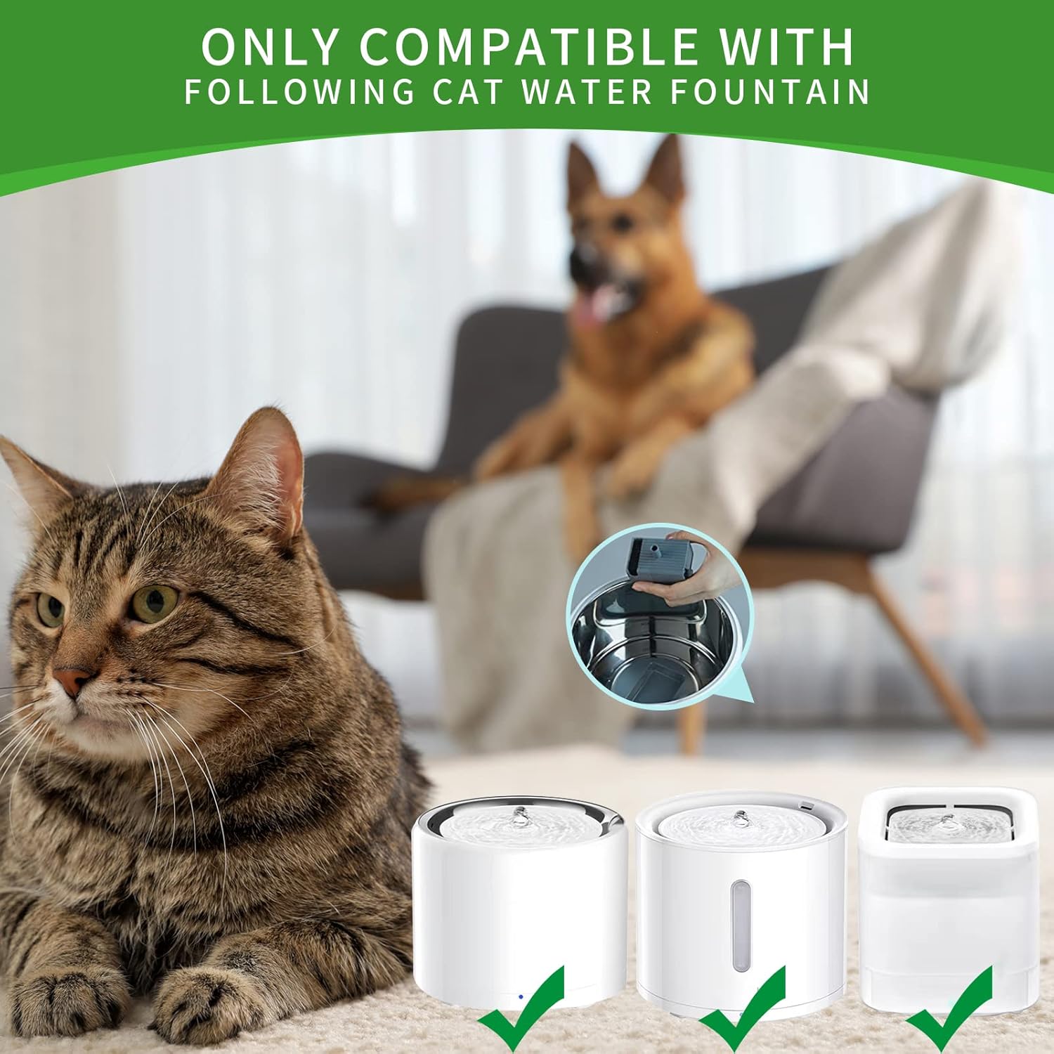 12 Pack Cat Water Fountain Sponge Filters, Replacement Foam Filters for 67oz/2L Pet Fountain 65oz/1.85L Dog Drinking Fountain - Image 2