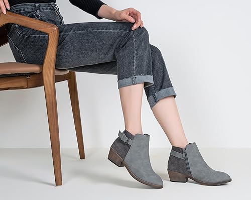 Miniatura 2 de Jeossy Botas cortas de tobillo para mujer, botas vaqueras de tacón bajo grueso occidental 9617 con cremallera